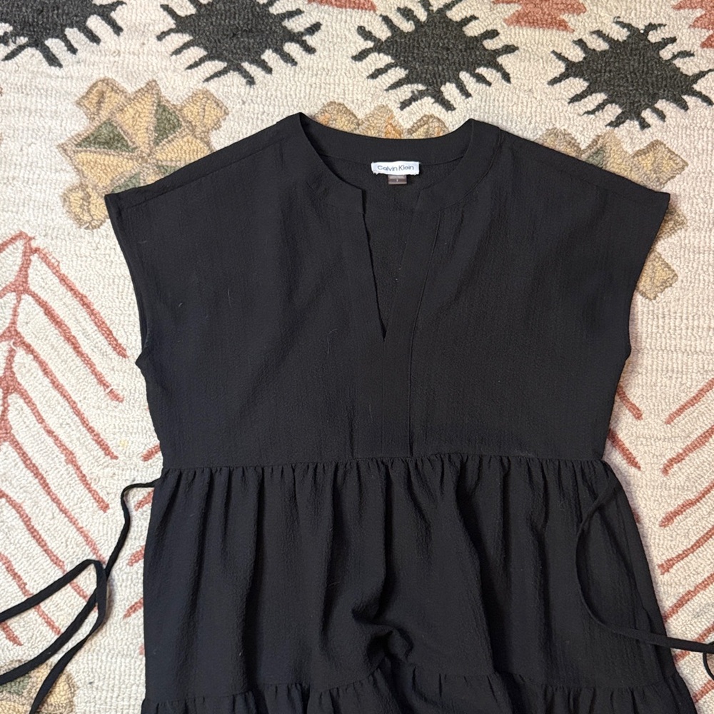 Calvin Klein A Line Split Neck Tiered Dress 2 - Picture 4 of 5